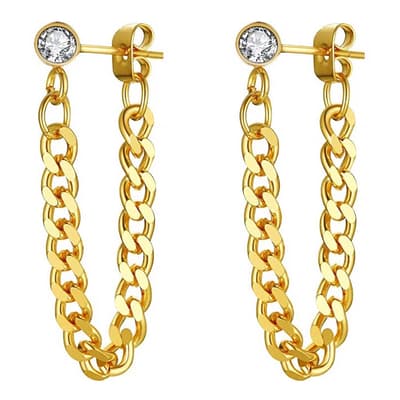 18K Gold Chain & Cz Earrings
