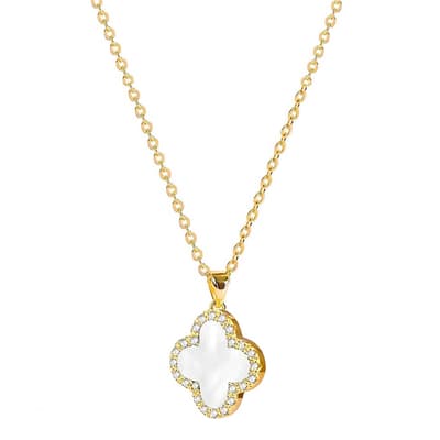 18K Gold White Clover Cz Drop Necklace