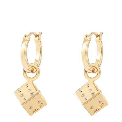 Gold Dice Charm Hoops