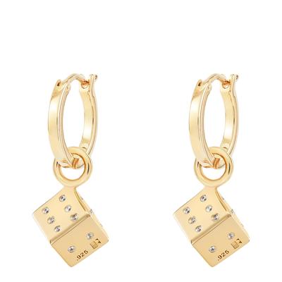 Gold Dice Charm Hoops