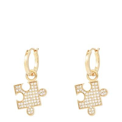 Gold Puzzle Charm Hoops