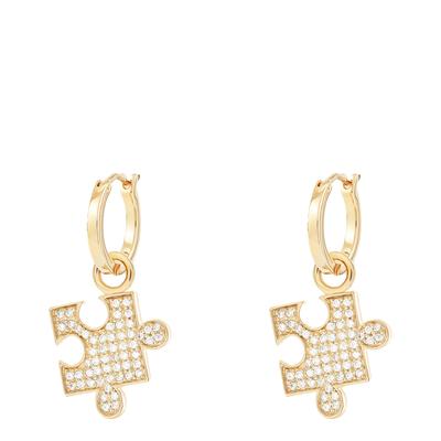 Gold Puzzle Charm Hoops