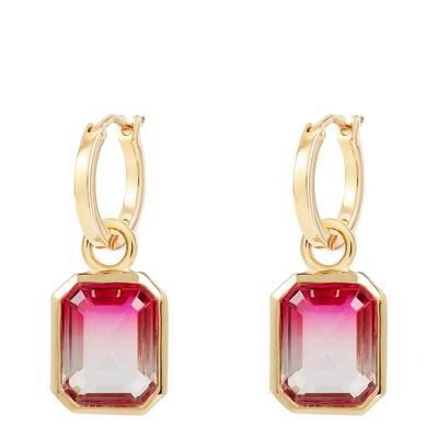 Gold Raspberry Watermelon Tourmaline Charm Hoops