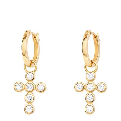 Gold Cross Charm Hoops