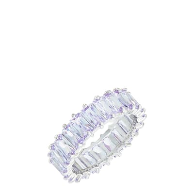 Silver Emerald Cut Ring with Lilac Stones