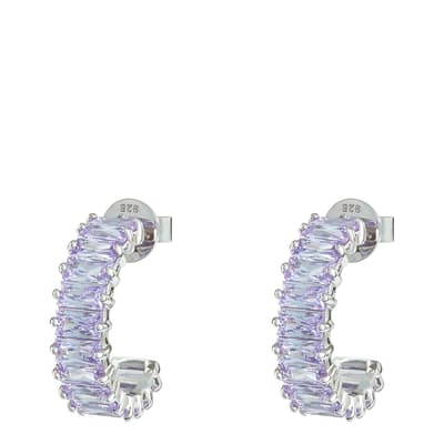 Silver Emerald Cut Earrings with Lilac Stones