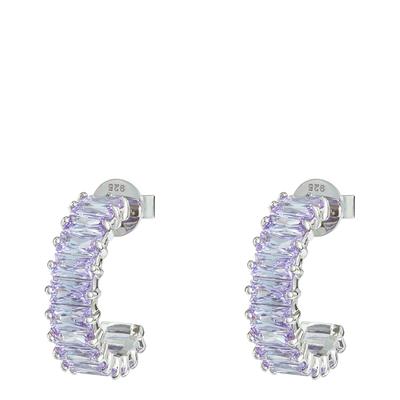 Silver Emerald Cut Earrings with Lilac Stones