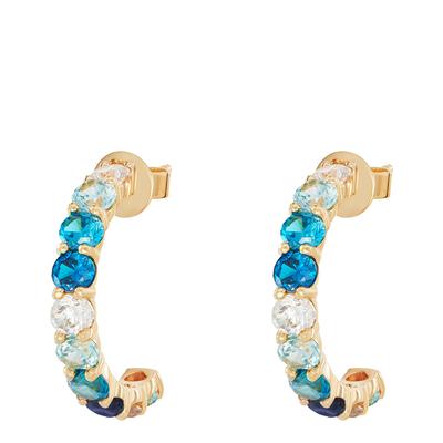 Gold Small Ombre Hoops with Blue Stones