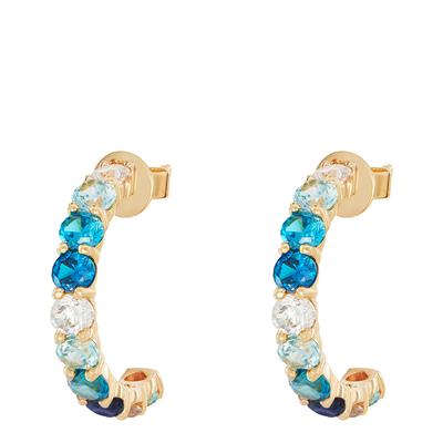 Gold Small Ombre Hoops with Blue Stones