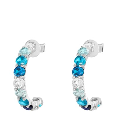 Silver Small Silver Ombre Hoops with Blue Stones