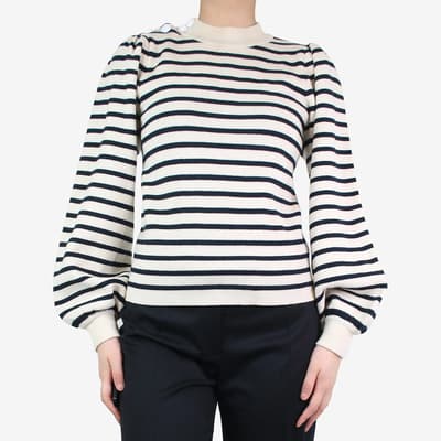 Cream high-neck striped jumper - size S