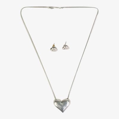 Silver heart necklace and earrings set