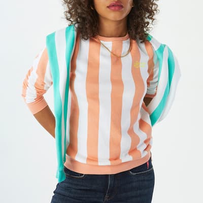 Pink/White Cotton Striped Sweatshirt