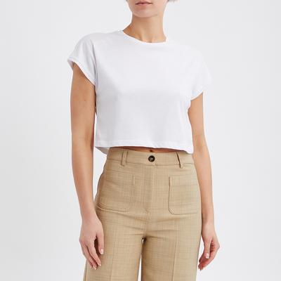 White India Cropped Cotton Blend T-Shirt