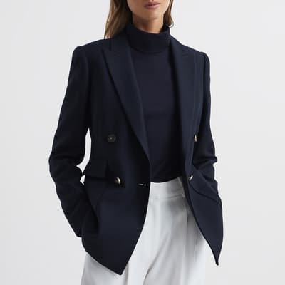 Navy Larsson Double Breasted Wool Blend Blazer