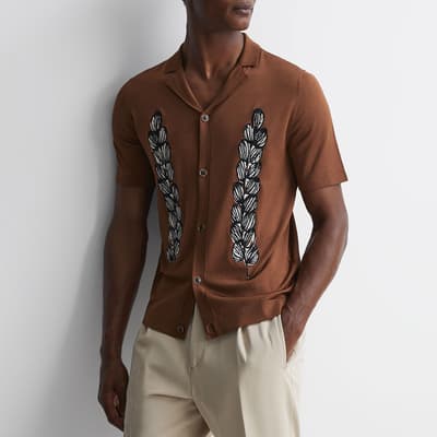 Brown Script Embroidered Shirt