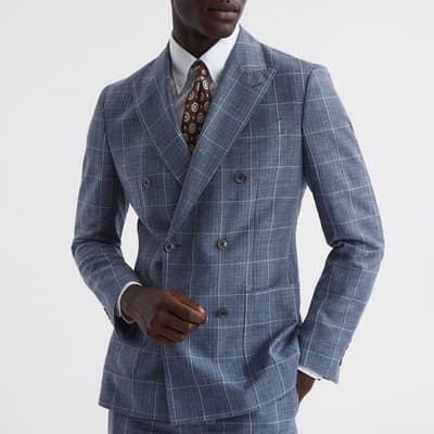 Indigo Aintree Double Breasted Check Wool Blend Blazer