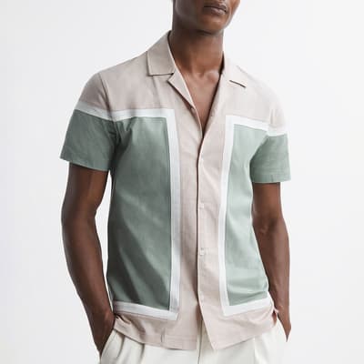 Sage Noble Colour Block Cotton Shirt