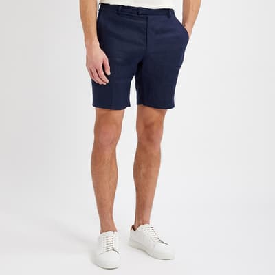Navy Gosnold Slim Fit Linen Shorts