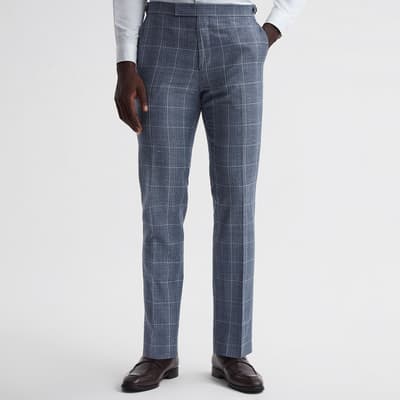 Indigo Aintree Check Wool Blend Trousers