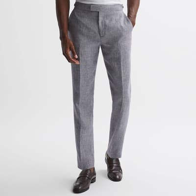 Navy Squad Dogtooth Slim Linen Trousers