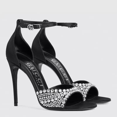Women's Black High Heel Sandals With Crystals