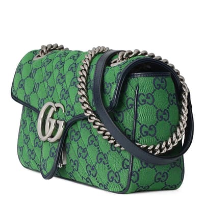 GG Marmont Small Shoulder Bag In Green And Blue Canvas