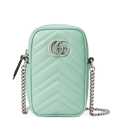 Gucci Green GG Marmont Silver Logo Messenger Bag