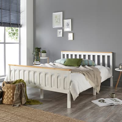Atlantic Bed Frame in White with Natural Tops, Small Double
