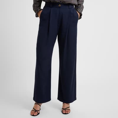 Navy Luxe Twill Wide Leg Trousers
