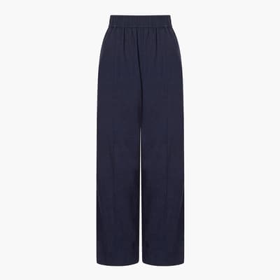 Navy Crinkle Cotton Trousers                                                                                      