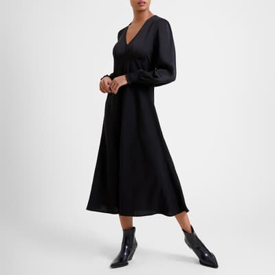 Black Ferne Crepe V-Neck Midi Dress