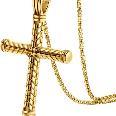 18K Gold Texture Cross Necklace