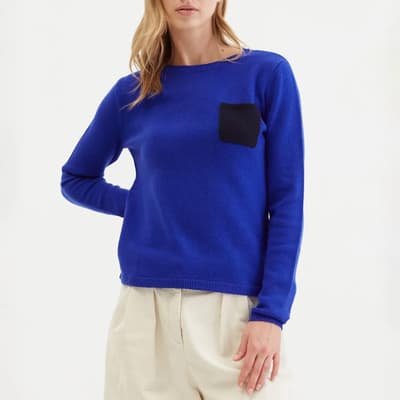 Blue One Pocket Wool Blend Sweater
