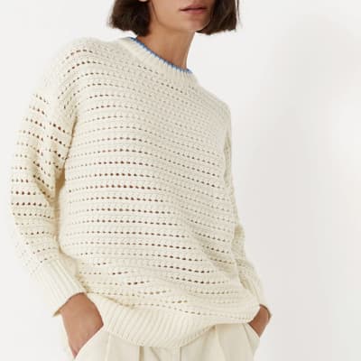 Cream Crochet Stitch Sweater