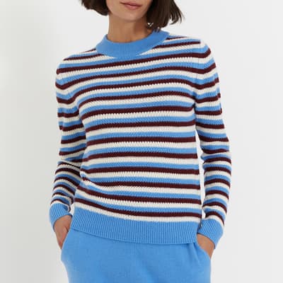 Blue Basket Weave Wool Blend Sweater 