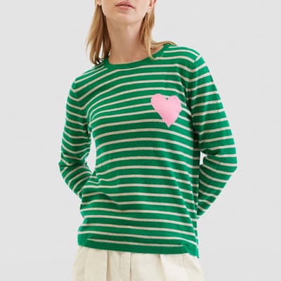 Green Heart Breton Wool Blend Sweater
