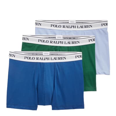 Blue/Green/Pale Blue 3 Pack Cotton Blend Stretch Boxers