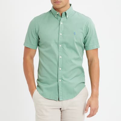 Green Twill Cotton Short Sleeve Shirt