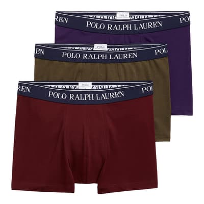 Burgundy/Khaki/Purple 3 Pack Cotton Blend Stretch Boxers