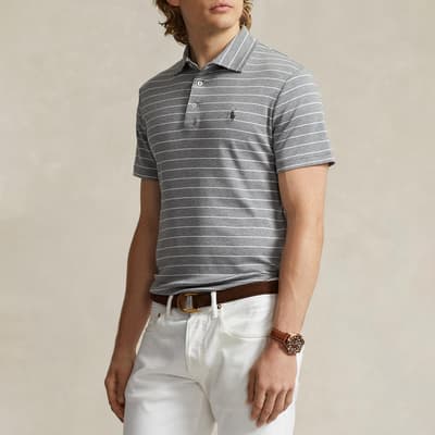 Grey/White Stripe Cotton Polo Shirt