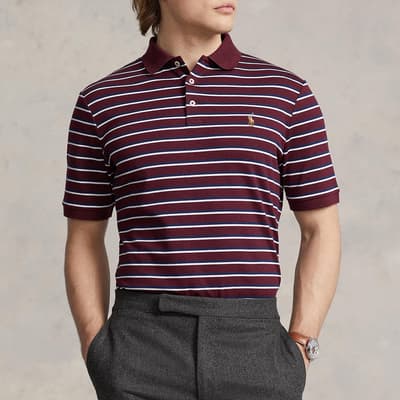 Dark Red Stripe Cotton Polo Shirt