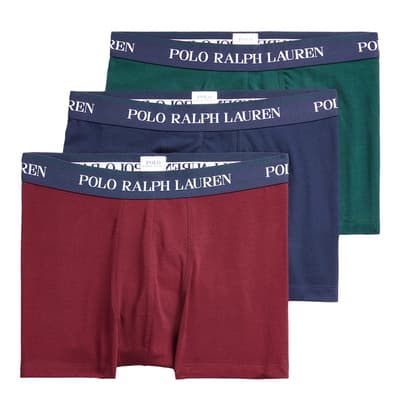 Burgundy/Green/Blue 3 Pack Cotton Blend Stretch Boxers
