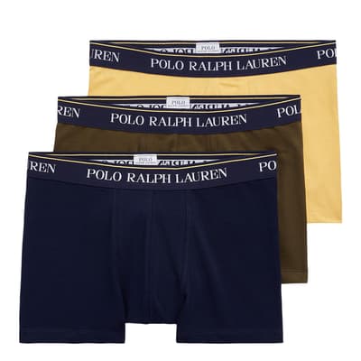Navy/Khaki/Yellow 3 Pack Cotton Blend Stretch Boxers