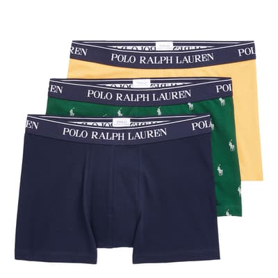 Navy/Green/Yellow 3 Pack Cotton Blend Stretch Boxers