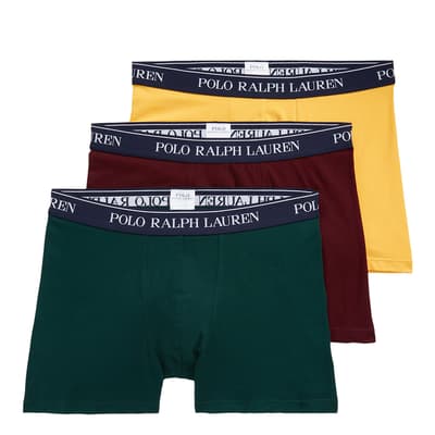 Burgundy/Green/Yellow 3 Pack Cotton Blend Stretch Boxers