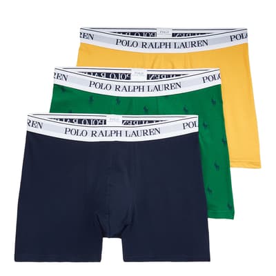Navy/Green/Yellow 3 Pack Cotton Blend Stretch Boxers