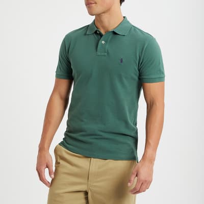 Mid Green Slim Fit Cotton Polo Shirt