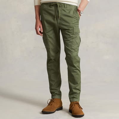 Green Slim Fit Stretch Cotton Cargo Trousers