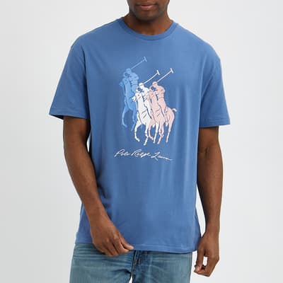 Blue Large Printed Logo Cotton T-Shirt